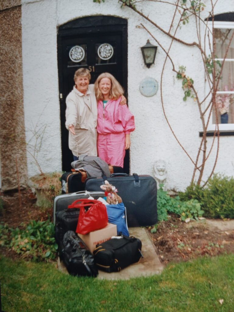 Mo Usher and Anneke van ’t Wout with their luggage, ready to leave for a conference